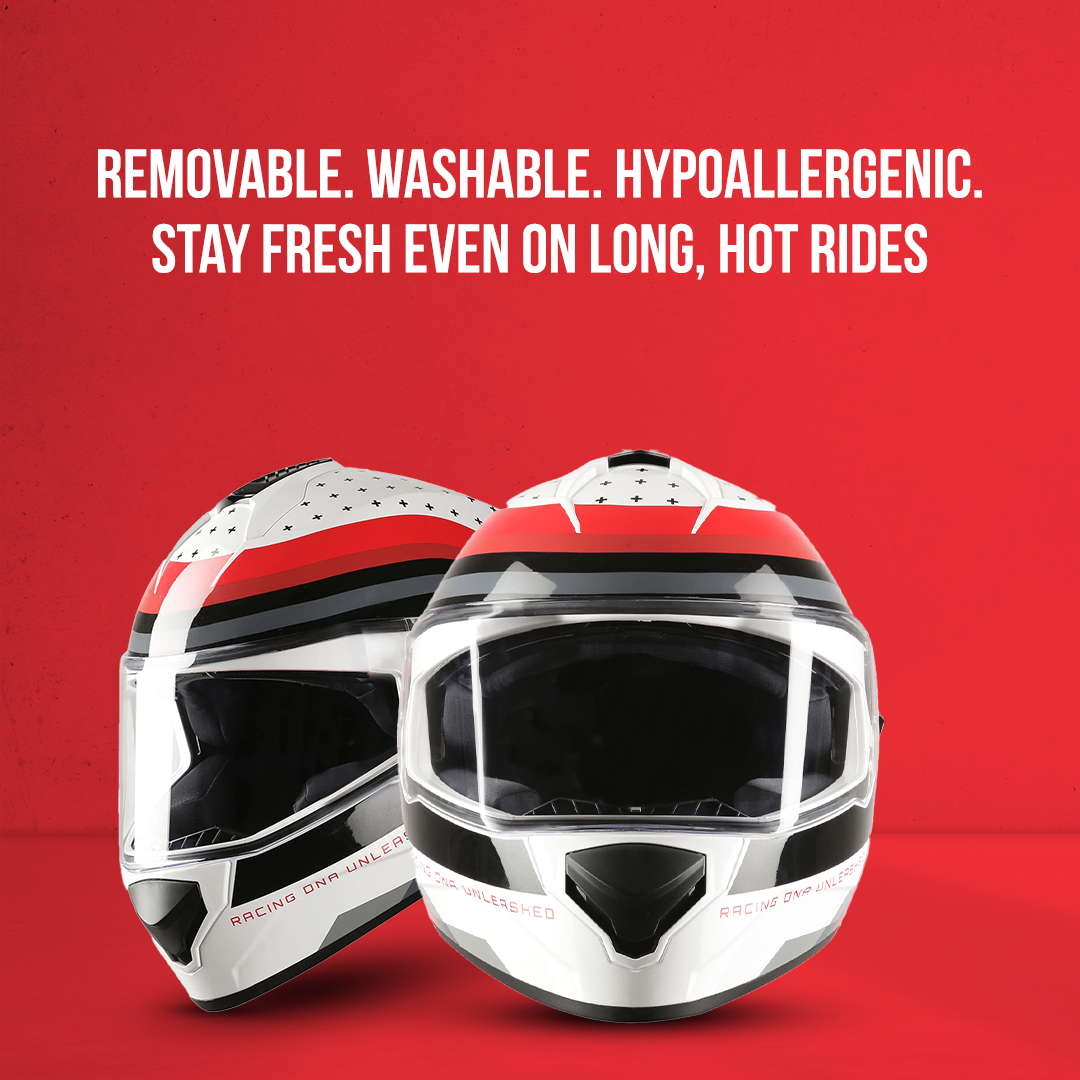 TVS Racing Phantom Series Full Face Dual Visor Helmet for Men | Premium Bike Helmets with ABS Shell, UV Paint | Quick Release System | Aerodynamic Design | DOT & ISI Certified (Black V1)